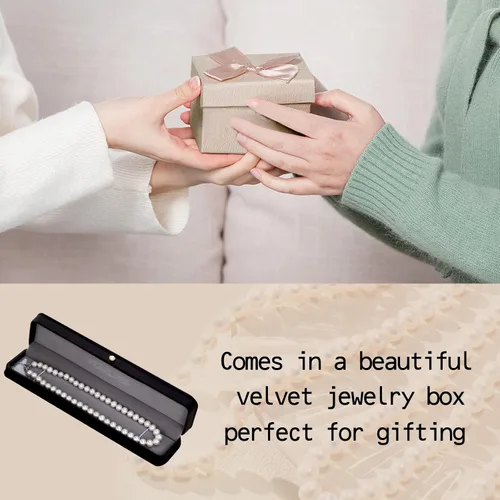 Vista 6 de PEARLMES Collar de perlas cultivadas de agua dulce blancas para mujer, collar de perlas reales con perlas seleccionadas a mano, collares de perlas