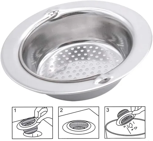 Vista 7 de Paquete de 2 coladores para fregadero de cocina con asa, acero inoxidable de alta calidad, tapón de eliminación de basura para fregadero de cocina