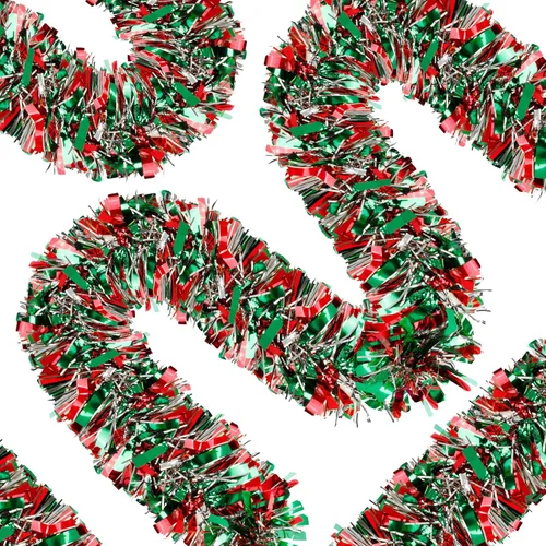 Vista 8 de Guirnalda de oropel de Navidad de 50 pies, guirnalda gruesa de oropel, decoraciones de árbol de Navidad, guirnalda de oropel metálica y girada