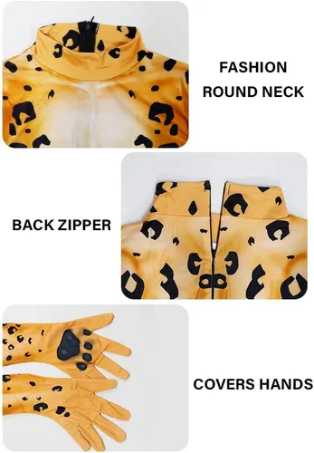 Vista 17 de Disfraz de animal para hombre con estampado de cola grande, overol peludo de elastano para cosplay, fiesta de Halloween