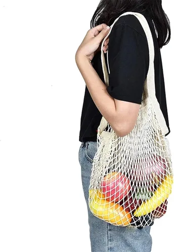 Vista 4 de Green Handle US - Bolsa de red de malla con asa de hombro larga, elástica, reutilizable, para compras, almacenamiento de juguetes de playa