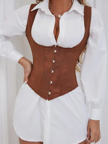 Vista 4 de AlivilaY Fashion Corsé de piel sintética steampunk para mujer