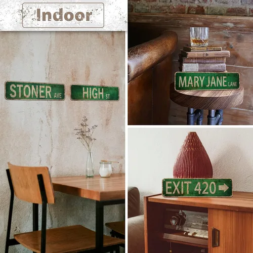 Vista 5 de Booda Brand Letrero de Stoner Avenue Street 4 Letreros de Salida 420 / High St / Mary Jane Lane / Stoner Ave para Decoración de Habitación