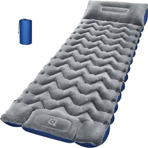 Vista 13 de Colchoneta para dormir, almohadilla de dormir compacta para acampar con almohada bomba de pie integrada, colchoneta inflable para viajes