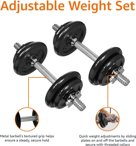 Vista 4 de Amazon Basics - Juego de mancuernas ajustables con estuche, 17,2 lbs, color negro