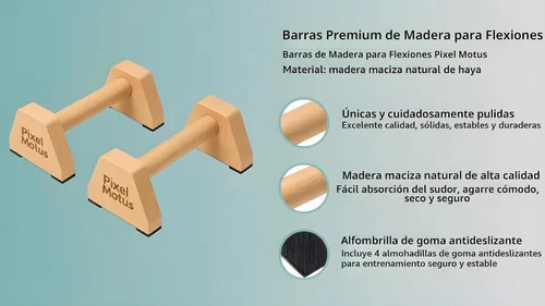 Vista 5 de Barras de empuje de madera – Paraletas de madera maciza con asas ergonómicas aptas para muñecas y pies de goma antideslizantes – Asas de empuje