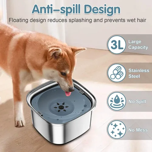Vista 5 de UPSKY Cuenco de Agua para Perros de 3L 101oz Acero Inoxidable Sin Derrames Gran Capacidad Cuenco de Comida y Agua para Perros Alimentador de Agua