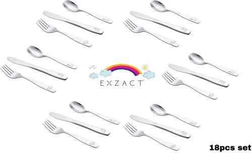 Vista 2 de Exzact Cubiertos para niños, 18 piezas, utensilios para niños pequeños, 6 tenedores, 6 cuchillos, 6 cucharas, aptos para lavavajillas, 2 años