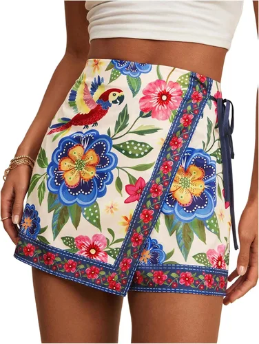 Vista 39 de SweatyRocks Mini faldas bohemias para mujer, pantalones cortos florales con Negro