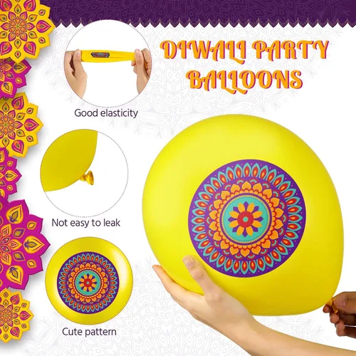 Vista 3 de Zomiboo 45 piezas de decoraciones de fiesta Happy Diwali Rangoli, globos de látex, festival colgante para pared de techo del hogar, suministros