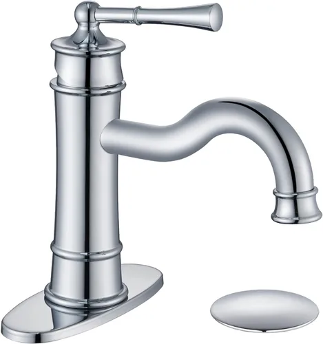 Vista 13 de Grifo romano para lavabo de baño dorado cepillado de un solo agujero, montaje en cubierta, conjunto de drenaje desplegable con placa de cubierta