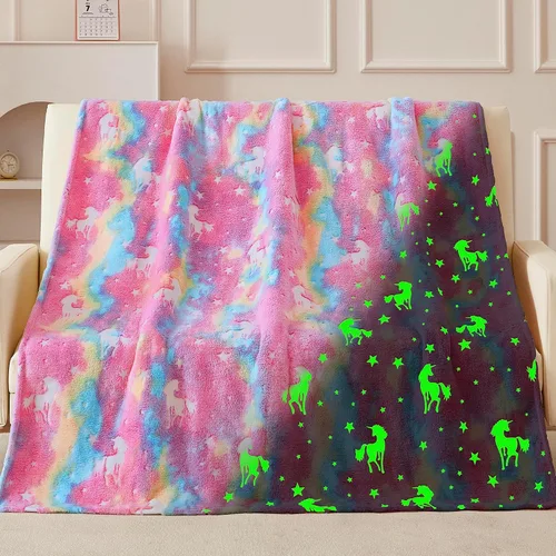 Vista 15 de QSTEHEML Manta de unicornio que brilla en la oscuridad, regalo de cumpleaños para niñas de 3 a 12 años, regalos de juguetes de unicornio, manta
