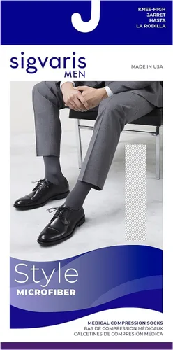Vista 3 de SIGVARIS Calcetines altos de pantorrilla con punta cerrada de microfibra 820 para hombre 20-30mmHg, Negro
