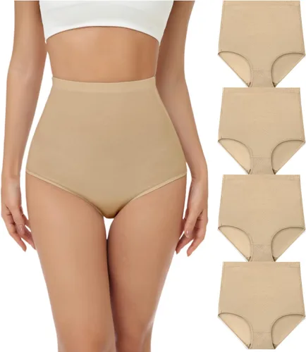 Vista 7 de wirarpa Ropa interior de algodón para mujer, de cintura súper alta, elásticos, cobertura completa, paquete de 4 00-Multicolora3