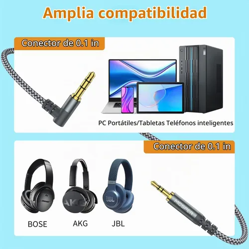 Vista 2 de Cable de audio auxiliar de 3.5mm a 2.5mm (2m), cable de 90 grados a la derecha compatible con auriculares Bose 700 QuietComfort QC45 QC35II QC35