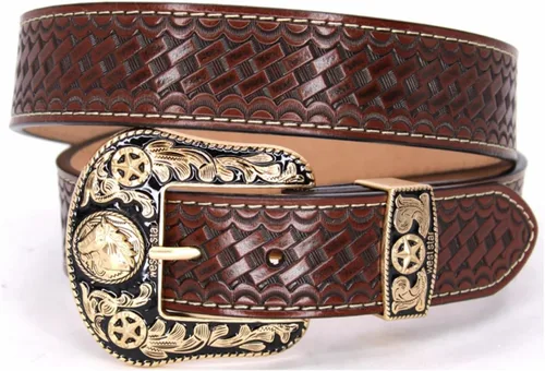 Vista 28 de Western Cowboy - Cinturón de cuero genuino con hebilla grabada, estilo country rodeo para hombre 8052 2cocodrilo Cf