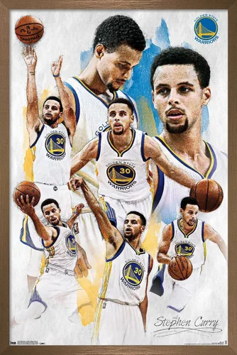 Vista 14 de Trends International NBA Golden State Warriors - Póster de pared de Stephen Curry 16, 14.725 x 22.375 pulgadas, versión enmarcada de madera