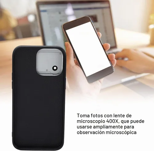 Vista 3 de Microscopio de teléfono 400X, microscopio 400X con luz LED y clip universal para teléfono para iOS 14 Pro, enfoque rápido, microworld para niños