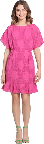 Vista 7 de Donna Morgan Vestido con cuello barco y mangas tipo kimono y dobladillo con volantes para mujer Anaranjado encendido