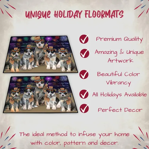 Vista 3 de Doggie of the Day Blue Heeler Dogs Floor Mat - 4th of July Independence Day - Best Dog Doormat - Protector Decor - Unique Portrait Art - Premium