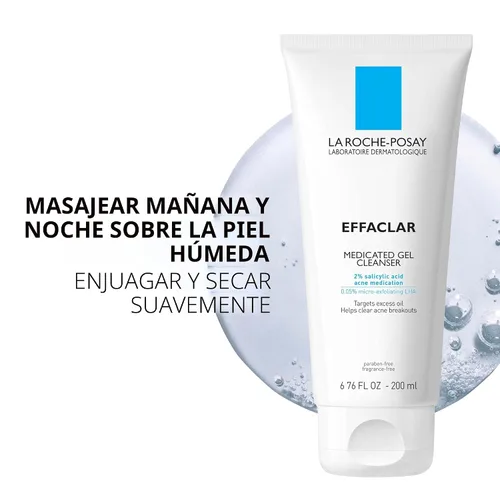 Vista 6 de La Roche-Posay Effaclar Limpiador de gel medicado, limpiador de ácido salicílico al 2% + LHA + glicerina, lavado facial espumoso para el acné, ayuda