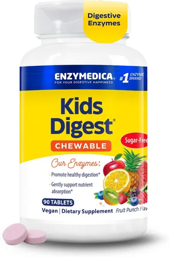 Vista 9 de Enzymedica Kids Digest, enzimas digestivas masticables, sabor natural a ponche de frutas, 60 porciones Fruit Punch Flavor, Daily Digestion & Gut
