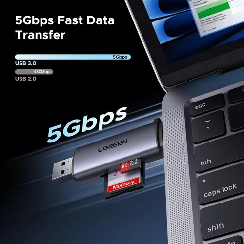 Vista 2 de UGREEN Lector de Tarjetas SD USB C, Lector de Tarjetas Micro SD USB 3.0 2 en 1 Lector de Tarjetas de Memoria para MicroSD SDHC SDXC Compatible