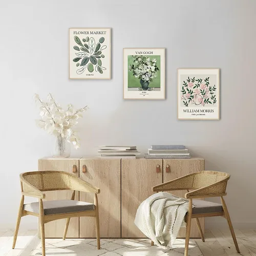 Vista 5 de Juego de 6 piezas de arte abstracto bohemio para pared, impresiones modernas de flores y lienzo Matisse verde salvia, sin marco, de 8 x 10 pulgadas