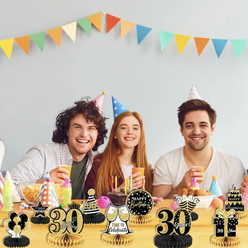 Vista 5 de 10 piezas de decoración de cumpleaños número 30 para niñas y niños, centros de mesa de cumpleaños 30 para mesas, centros de mesa de feliz cumpleaños