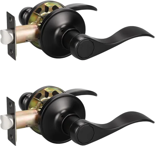 Vista 18 de KNOBWELL Paquete de 1 manija de puerta negra moderna con cerradura de giro para el pulgar en el interior, manijas de puerta de privacidad negras
