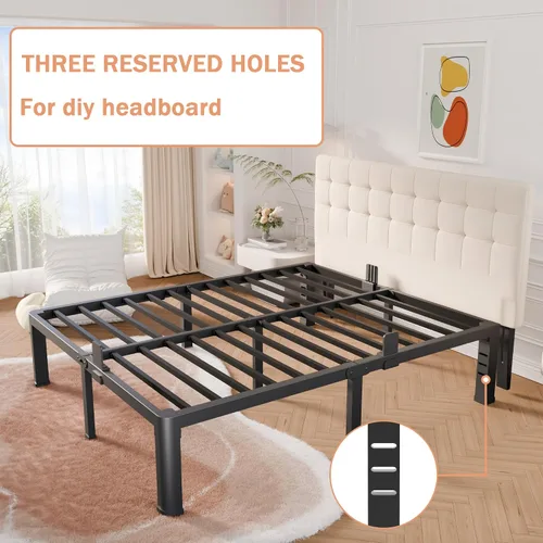 Vista 7 de Firpeesy - Base de cama de 18 pulgadas tamaño matrimonial con esquinas redondeadas y agujeros para cabecera, sujetadores de colchón, soporte