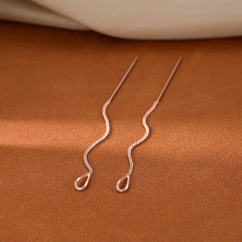 Vista 5 de SLUYNZ Aretes de cadena de plata de ley 925 para mujeres, adolescentes, aretes largos colgantes, aretes de línea con borla