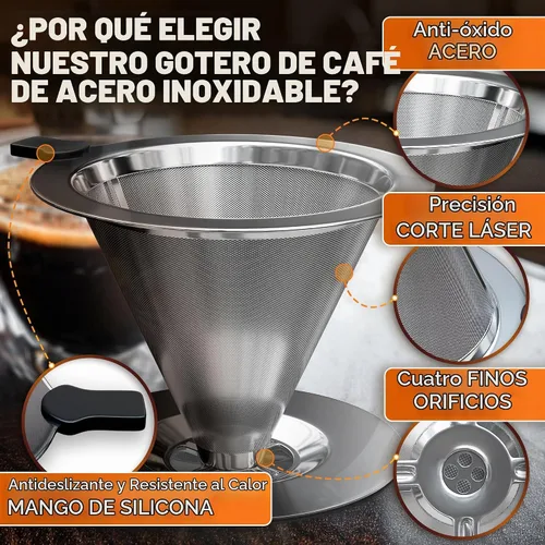 Vista 5 de verter sobre el gotero de café, 3.18x4.48", acero inoxidable, mango