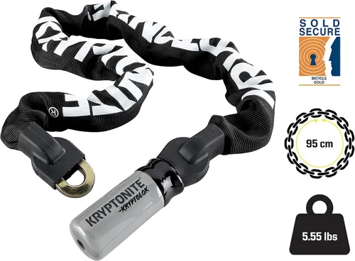 Vista 4 de Kryptonite Kryptolok 995 - Candado de cadena para bicicleta, 3 pies de largo, resistente, antirrobo, vendido, seguro, dorado, con llaves