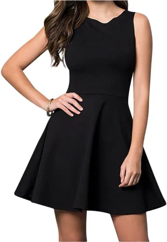 Vista 3 de Vestido corto para mujer, cuello alto, sin mangas, cómodo, para díanoche, con espalda recortada