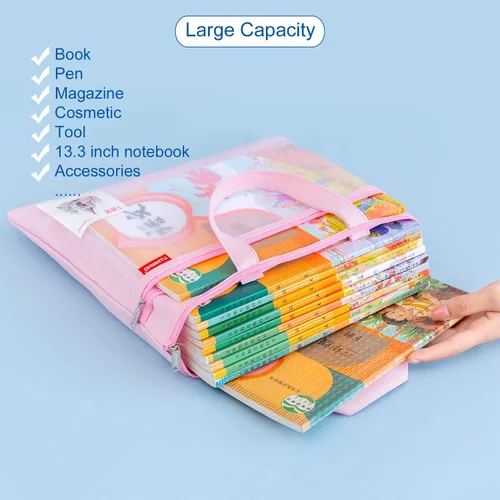 Vista 5 de Calculadora de escritorio de bolsillo de tamaño pequeño y bolsa de archivos impermeable de doble bolsillo grande con asa