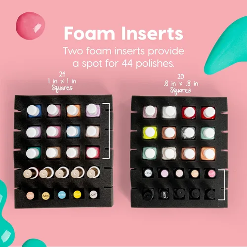 Vista 5 de IRIS USA Estuche de tren cosmético con organizador de esmalte de uñas y 4 estuches internos con asa, paquete de 2, caja de almacenamiento portátil