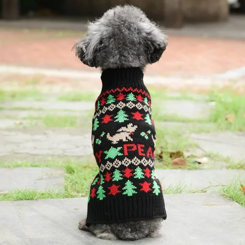 Vista 3 de Suéter de Navidad para perro, lindo suéter de punto para perro de la paz y gato, traje de Navidad feo para vacaciones, disfraz suave para otoño e