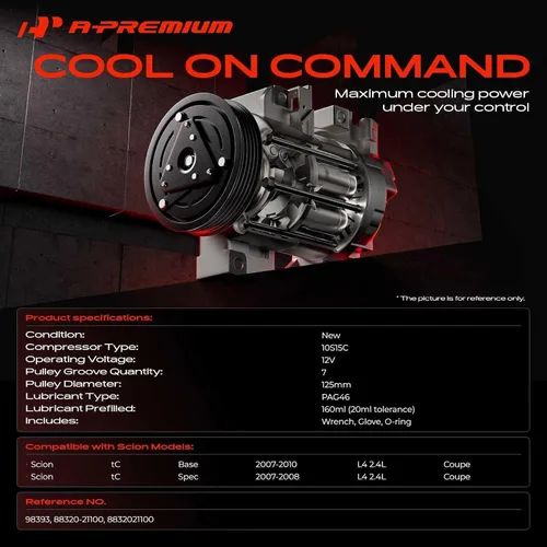 Vista 2 de A-Premium Compresor de aire acondicionado con embrague compatible con Scion tC 2.4L 2007-2010 Coupe, 10S15C Tipo de compresor