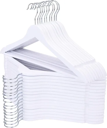 Vista 12 de Paquete de 20 perchas de madera con acabado extra suave, muescas cortadas con precisión y gancho giratorio cromado, perchas de madera para camisa