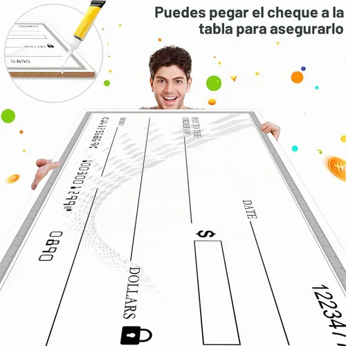 Vista 2 de Big Check - Cheque gigante reutilizable en blanco de 30 x 16 pulgadas para premios y donaciones