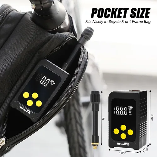 Vista 4 de Mini bomba de aire para neumáticos de bicicleta, compresor de aire de neumáticos de inflado rápido 25S, bomba de aire eléctrica de bicicleta de 150