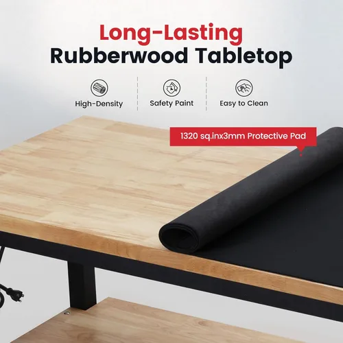 Vista 6 de ENJOYWOOD Mesa de trabajo para garaje de 60 pulgadas Banco de trabajo con almacenamiento Altura ajustable Tablero de madera de goma Banco de trabajo