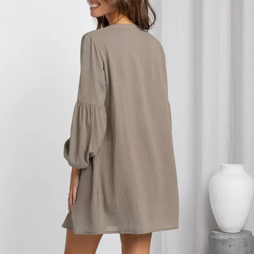 Vista 4 de LFEOOST Camisas de manga larga con cuello en V para mujer 2022, estilo casual, holgada, suave, cómoda, para otoño