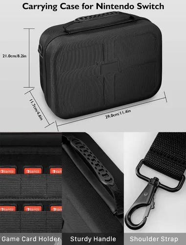 Vista 5 de Switch Case for Nintendo Switch and Switch OLED Model, Portable Full Protection Hard Carrying Storage Travel Bag fits Switch Console Pro Controller