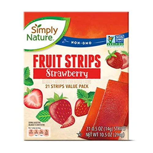 Vista 2 de Simply Nature Tiras de frutas con sabor natural sin OMG verificadas (fresa, paquete de 2)