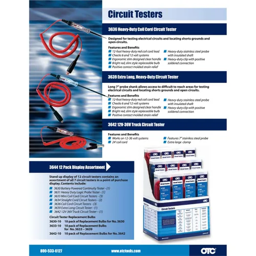 Vista 2 de OTC 3642 Probador de circuito eléctrico para camiones - 12V-24V con cable de 24 pies, rojo