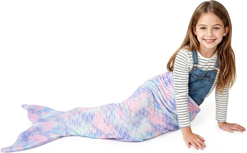 Vista 15 de Catalonia Manta de cola de sirena para niñas, saco de dormir de sirena que brilla en la oscuridad para niños de 3 a 14 años, regalo de sirena