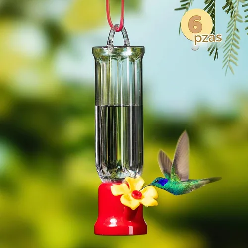 Vista 9 de JOIEDOMI Juego de 6 mini comederos para colibríes con cables para colgar, juego de comederos transparentes para colibríes al aire libre con 3