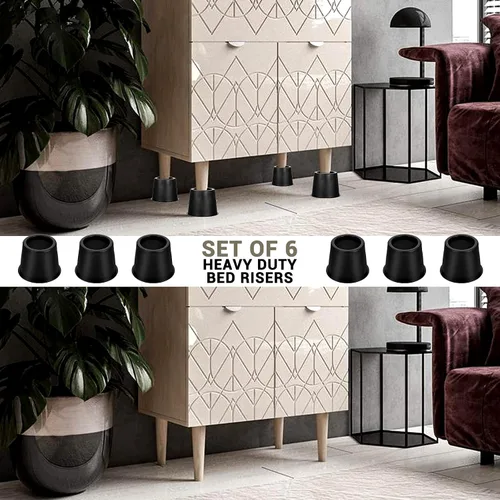 Vista 5 de Paquete de 6 elevadores de cama negros de 4 pulgadas, resistentes, redondos, para cama, escritorio, mesa, sofá, soporta hasta 3300 libras